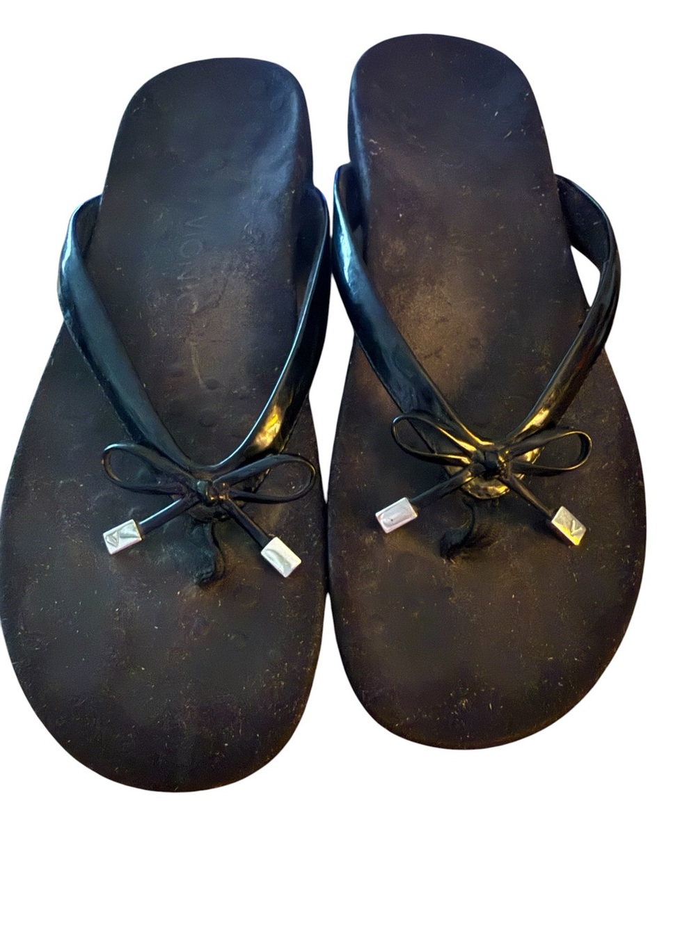 Vionic Bella II Flip Flops Women’s Size 11 Black Patent Bow Orthotic Comfort San